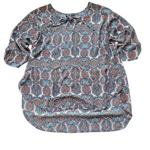 Living Doll  Blouse Womens 1X Multicolor Artsy Colorful Long Sleeves Tunic #1178